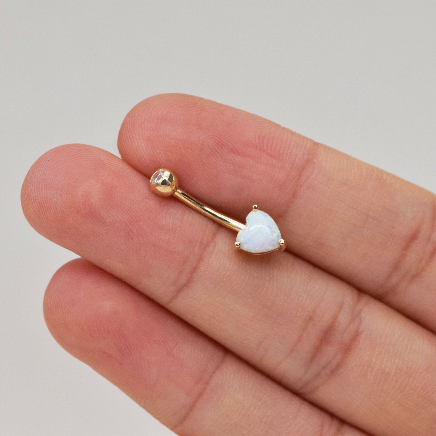 14K Solid Gold Heart Opal Belly Ring Pear Shape Navel Piercing 14g