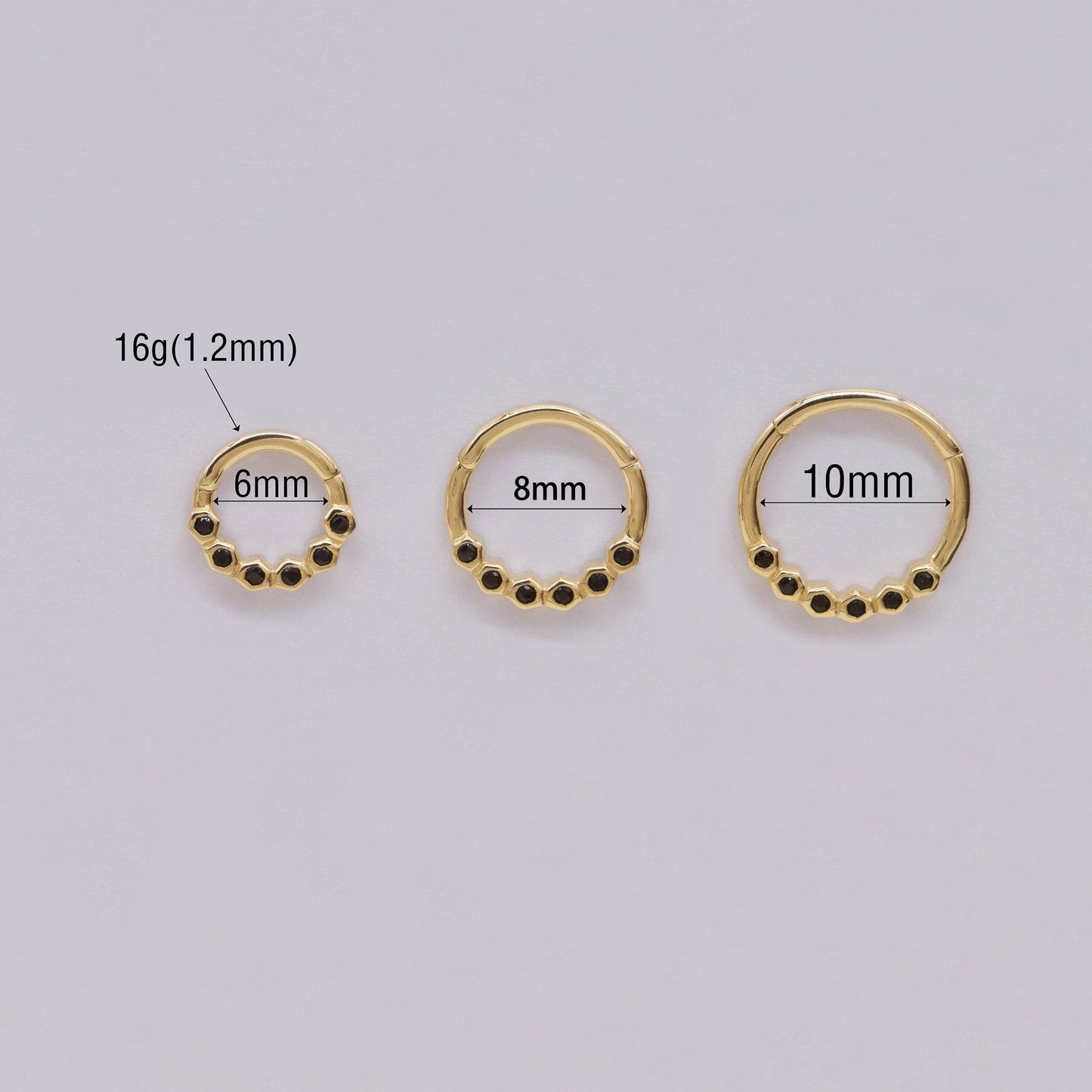 14K Solid Gold Bezel Set Black Stone Septum Hoop 16G