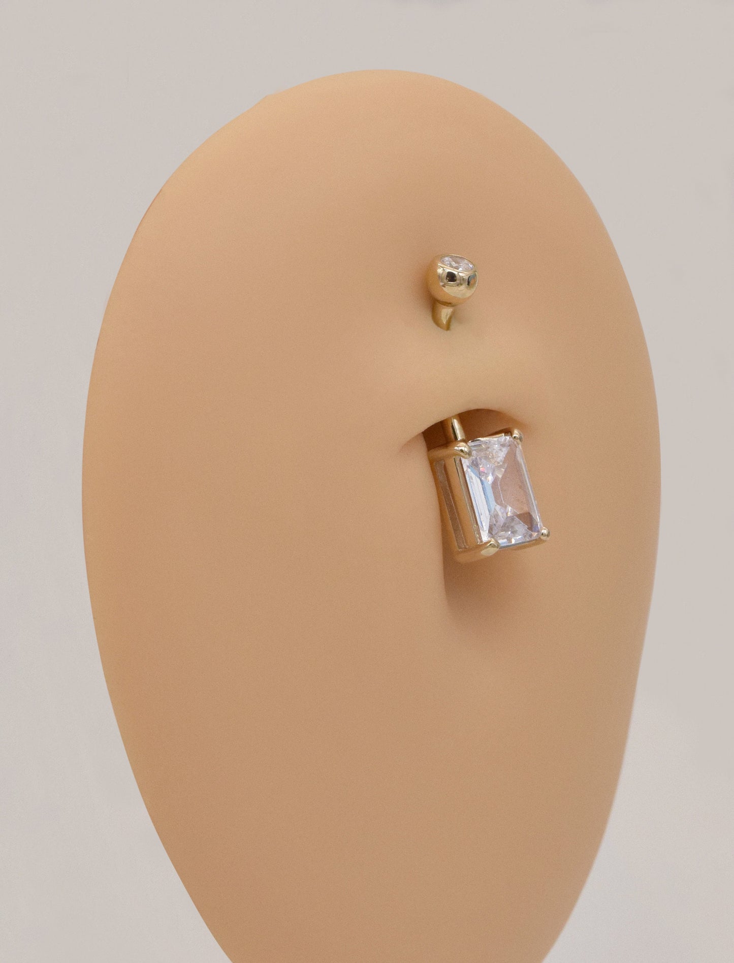 14K Solid Gold Crystal Rectangle Belly Ring