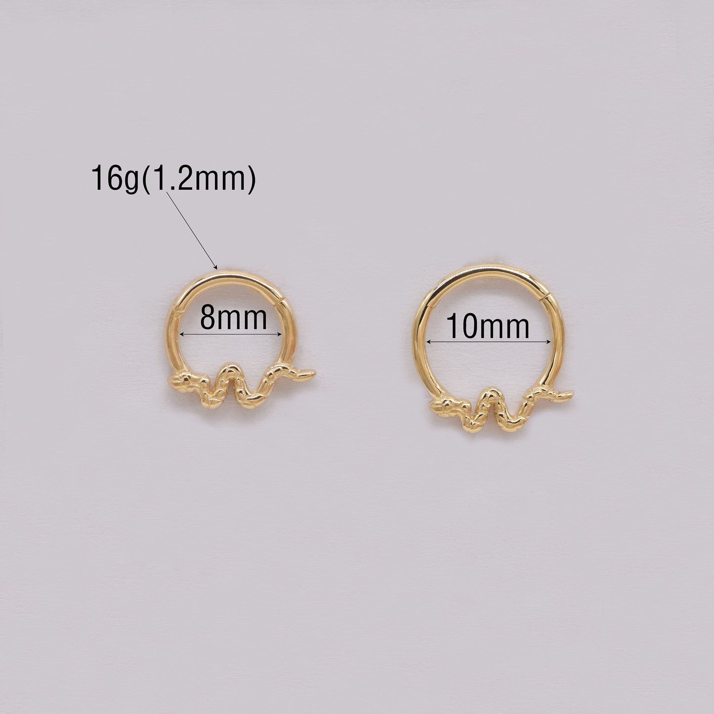 14K Solid Gold Snake Septum Ring Huggie Hoop Daith Rook Nose Earring 16g