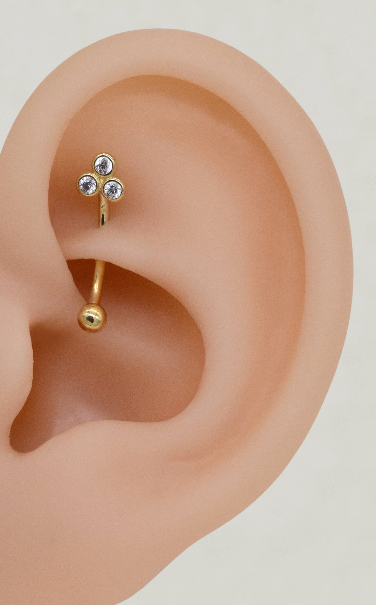 14K Solid Gold Floral Cubic Zirconia Curved Barbell Earring 16G