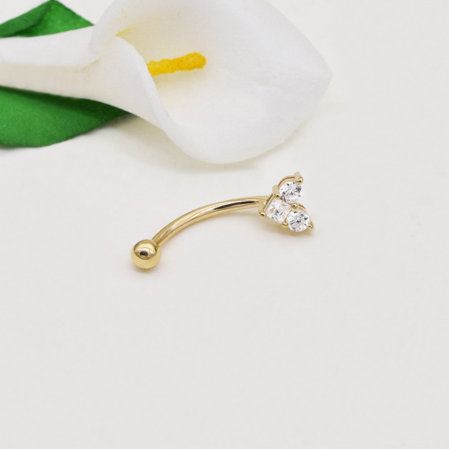14K Solid Gold Heart Rook Earring Diamond Curved Barbell 16G