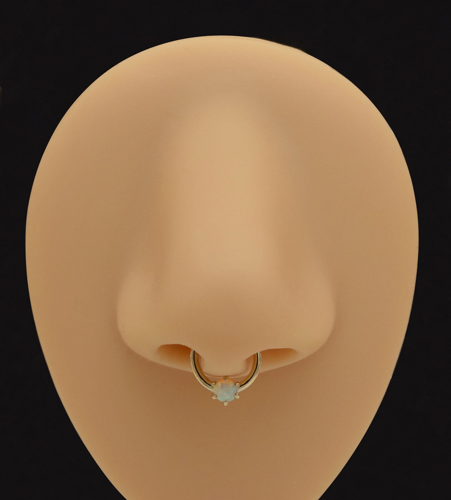 14K Solid Gold Opal Septum Hoop 16g