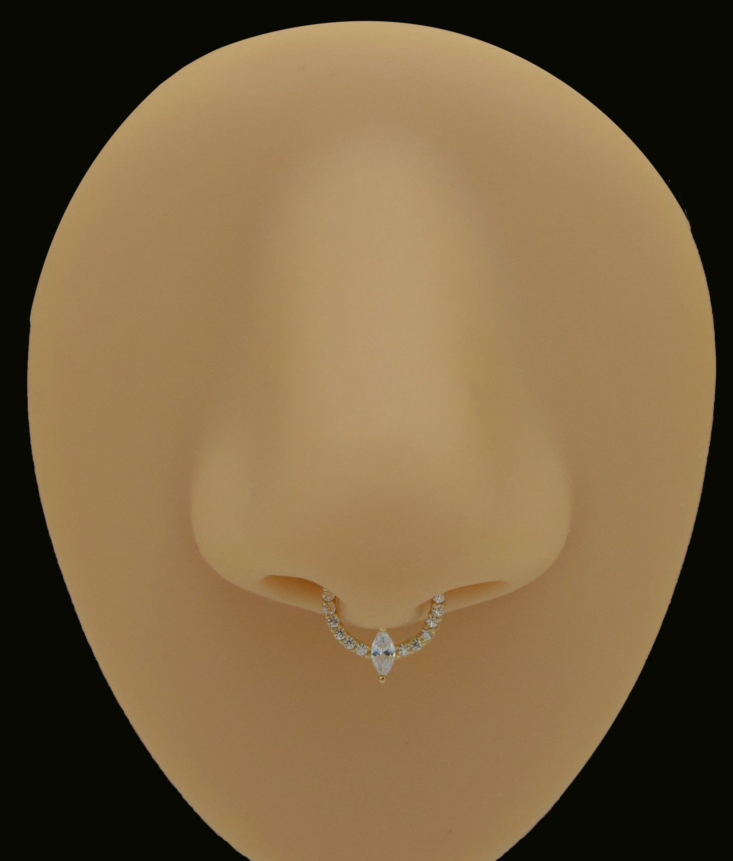 14K Solid Gold Marquise Septum Ring Diamond Daith Ear Clicker Cartilage Hoop 16g