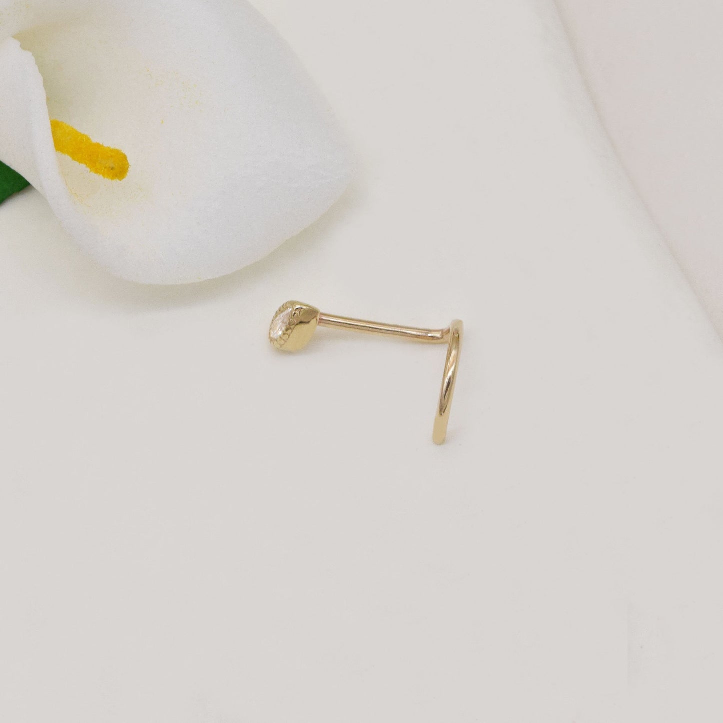 14K Solid Gold Tiny Teardrop Nose Ring 20g Dainty Screw Back Gift