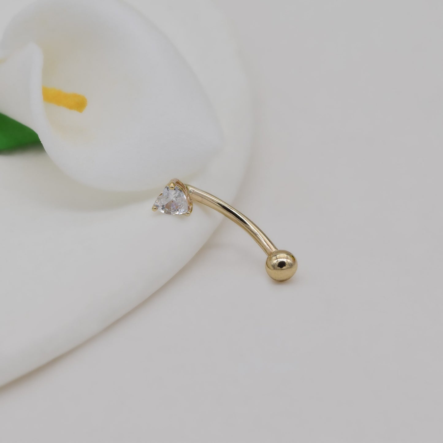 14K Solid Gold Heart Rook Earring Curved Barbell 16g