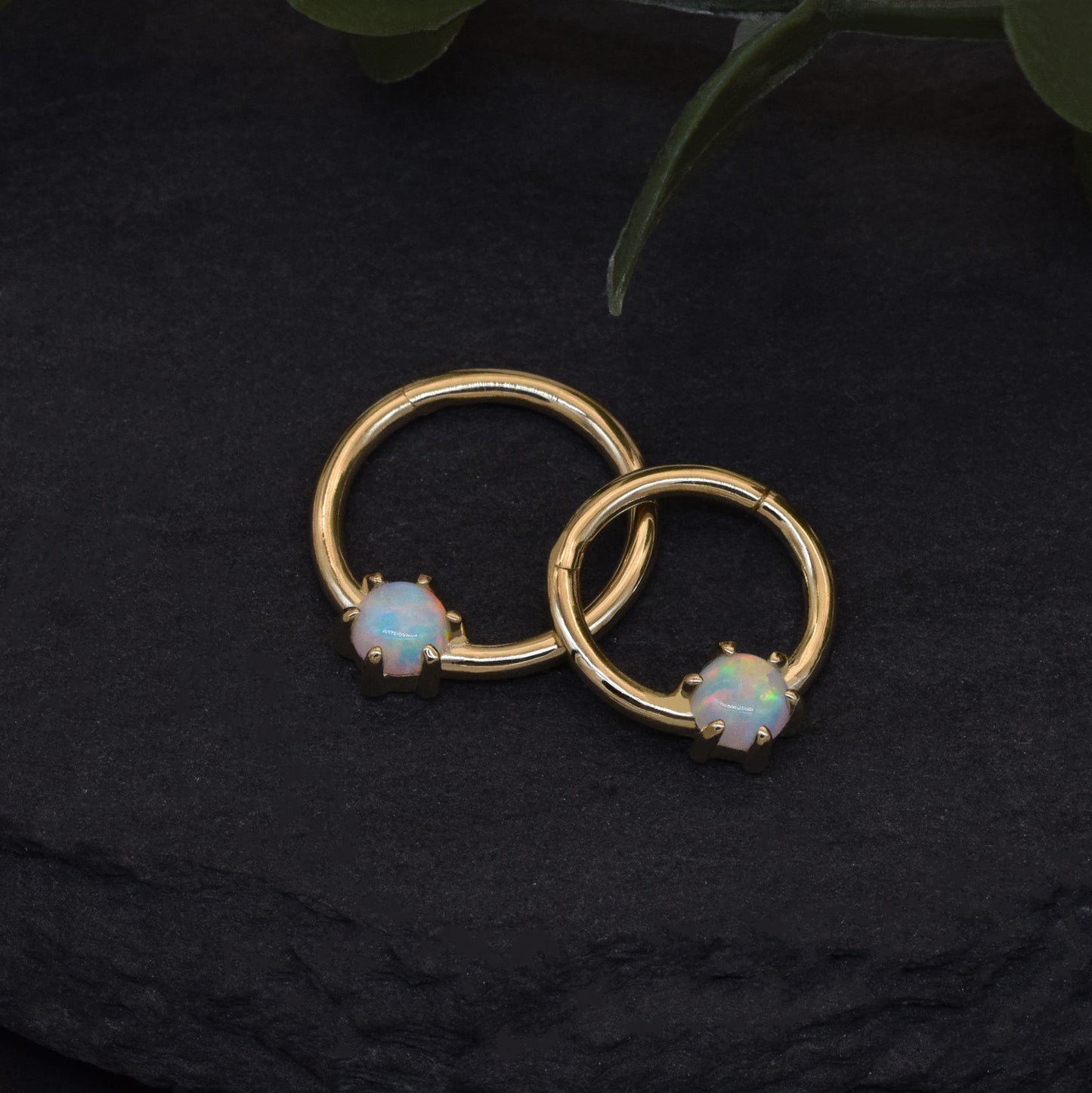14K Solid Gold Opal Septum Hoop 16g