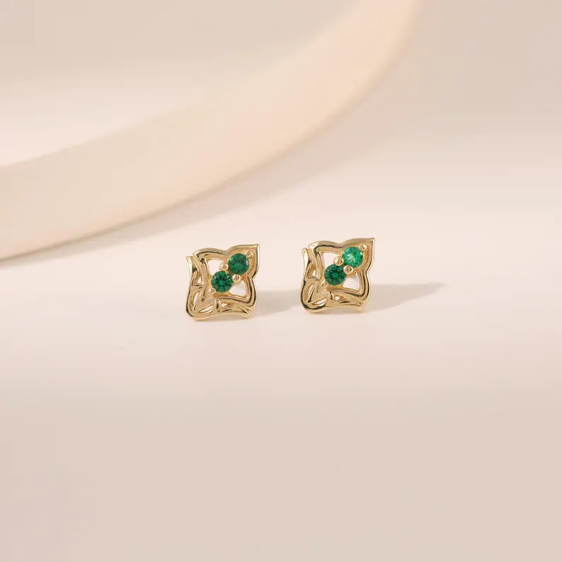 14K Solid Gold CZ Flower Helix Flat Back