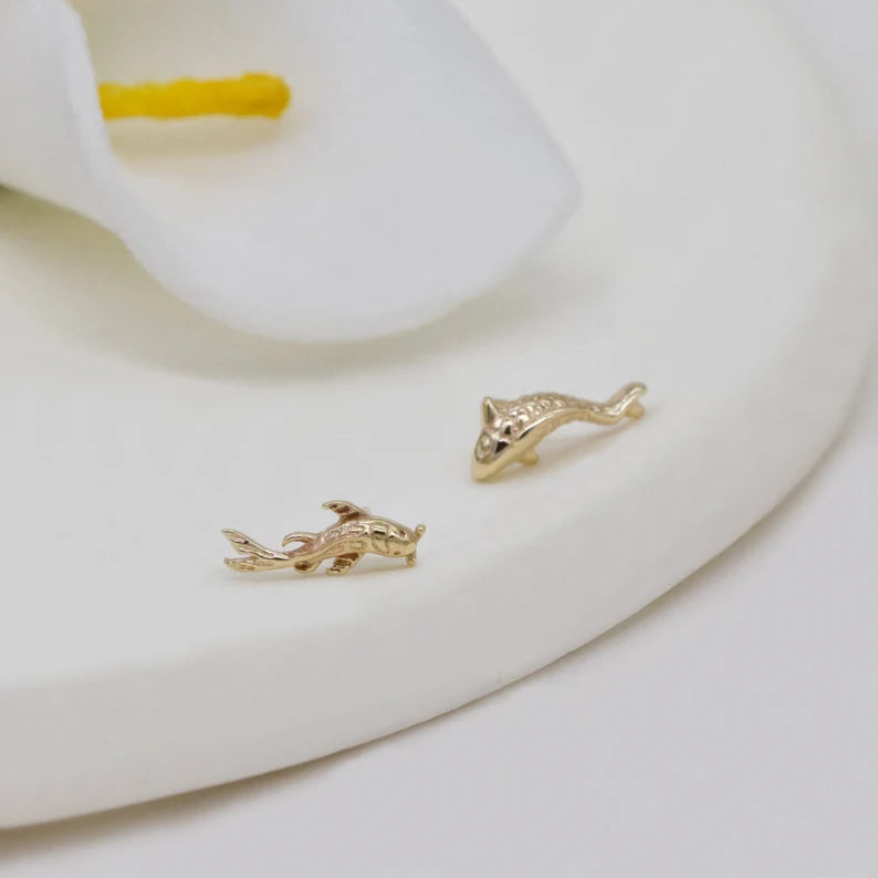 14K Solid Gold Koi Fish Stud Earring