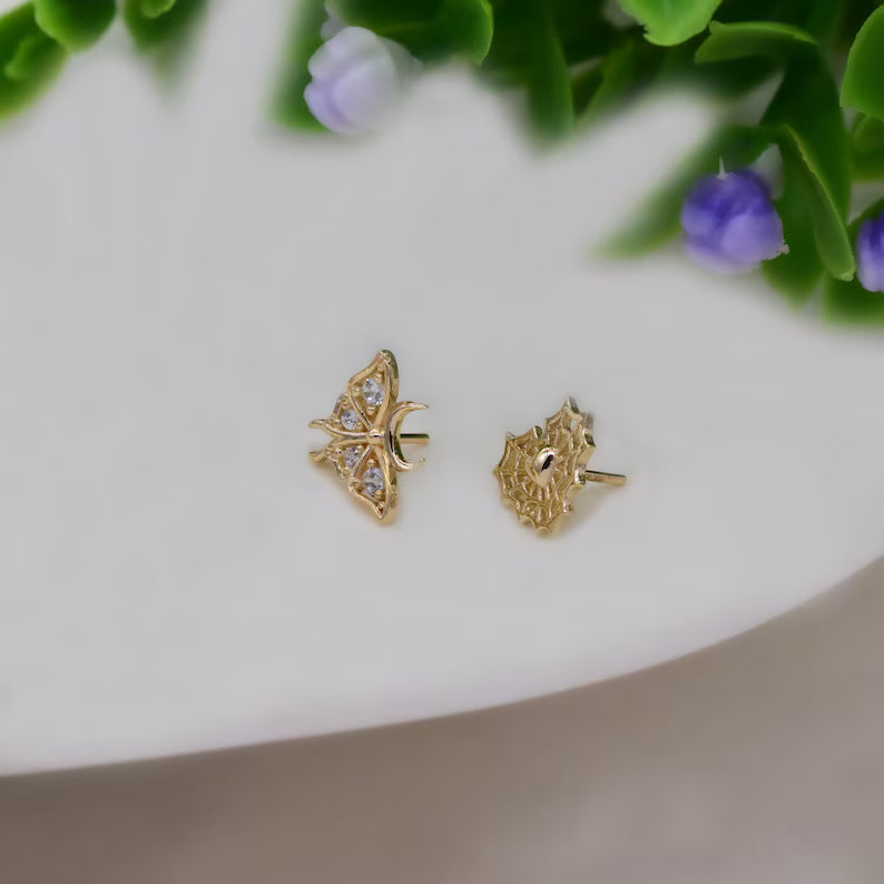 14K Solid Gold Butterfly Heart Helix Earring