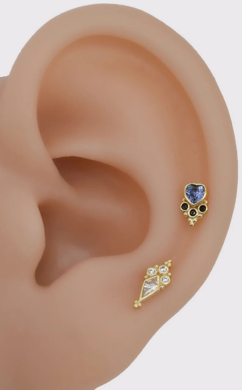 14K Gold Rhombic Tanzanite Cartilage Stud Earring – Flat Back