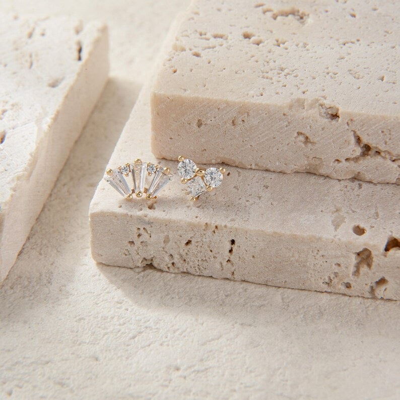14K Gold CZ Cluster Stud Earring