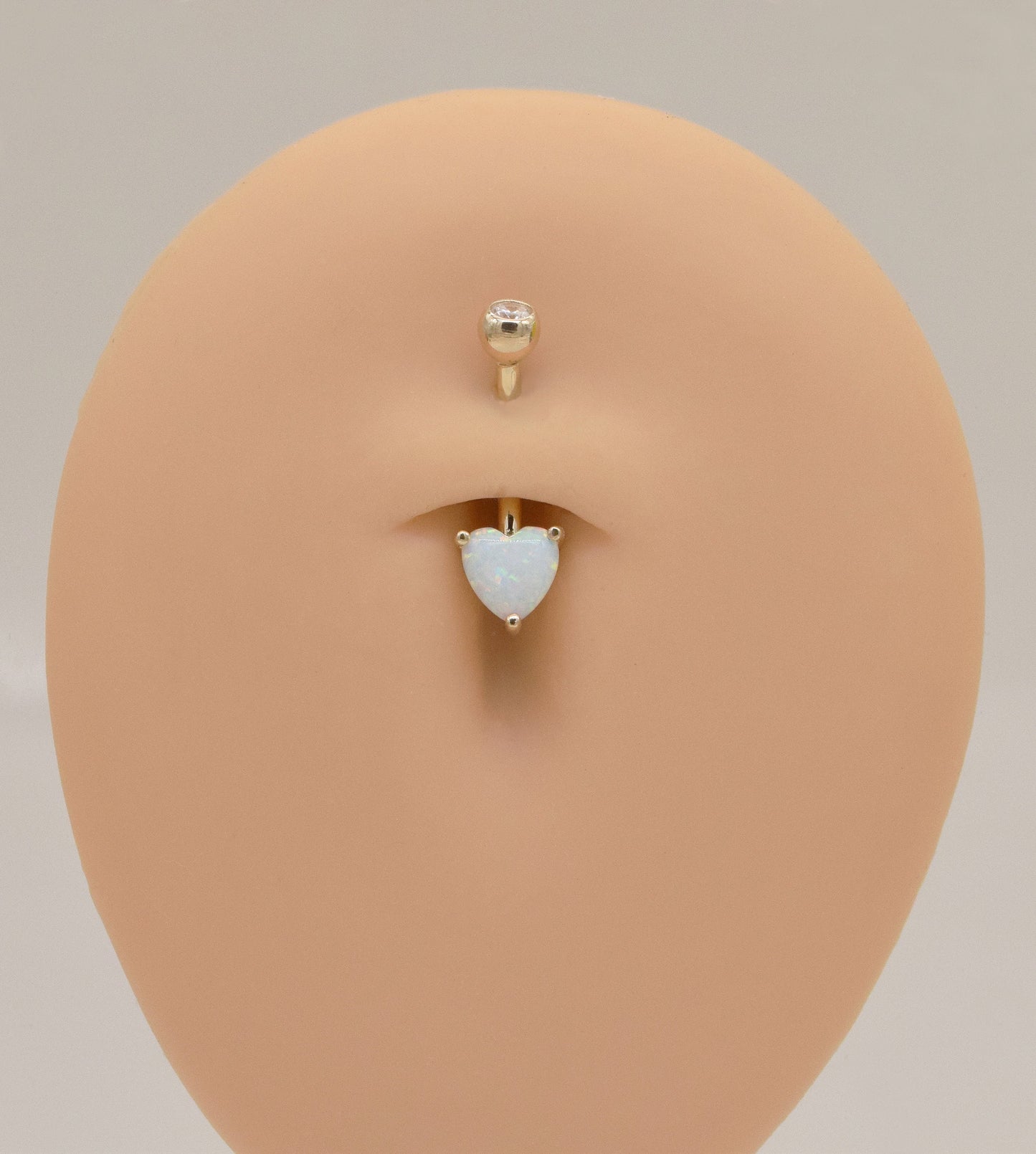 14K Solid Gold Heart Opal Belly Ring Pear Shape Navel Piercing 14g