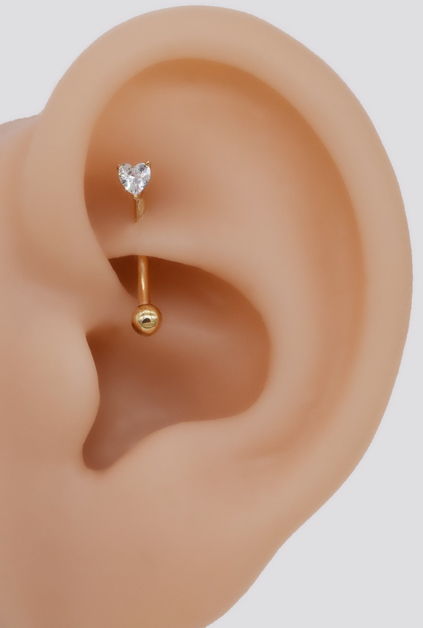 14K Solid Gold Heart Rook Earring Curved Barbell 16g