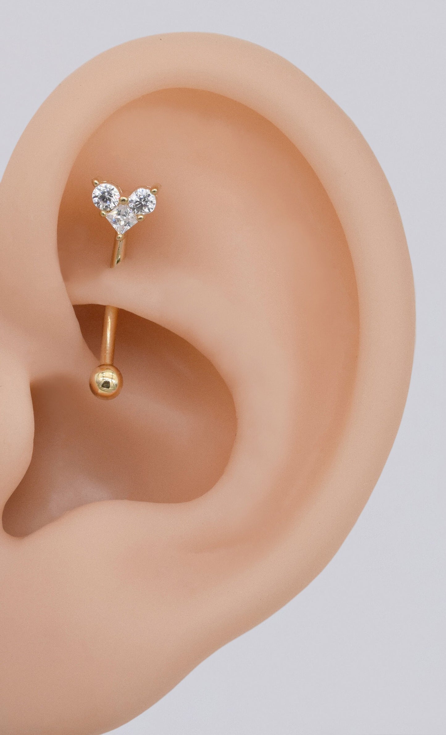 14K Solid Gold Heart Rook Earring Diamond Curved Barbell 16G