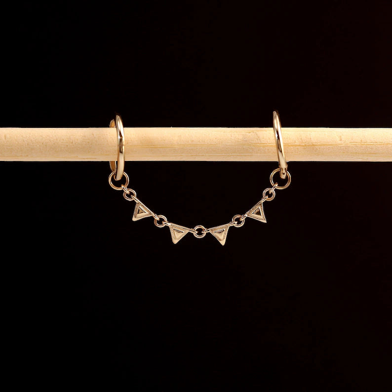 14K Solid Gold Triangle Chain Helix Nose Accessory
