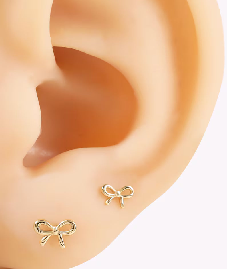 14K Gold Bow Stud Earring
