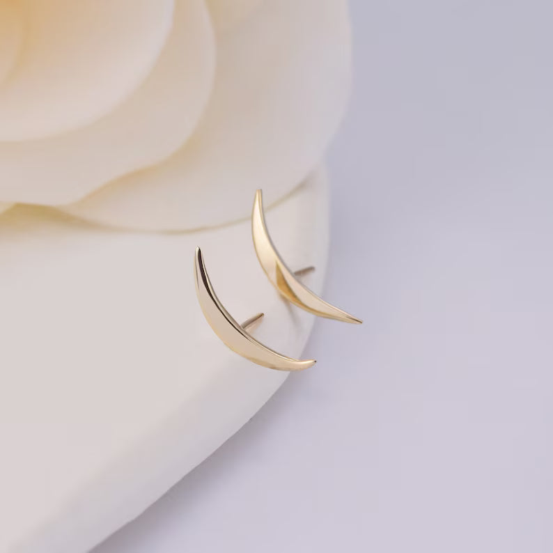 14K Solid Gold Moon Bar Stud