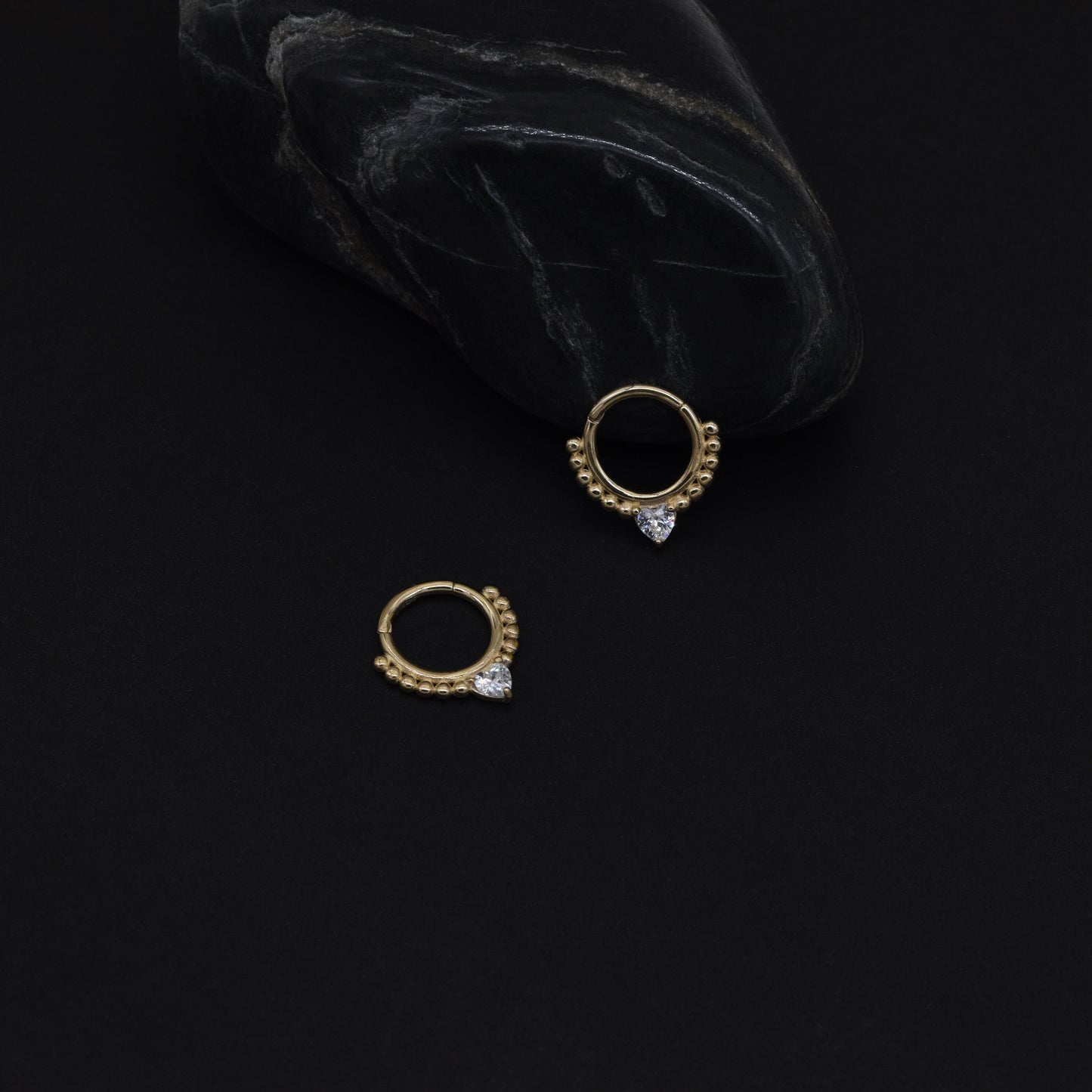 14K Solid Gold Teardrop Beaded Hoop Earrings Diamond Septum Nose Ring 16g