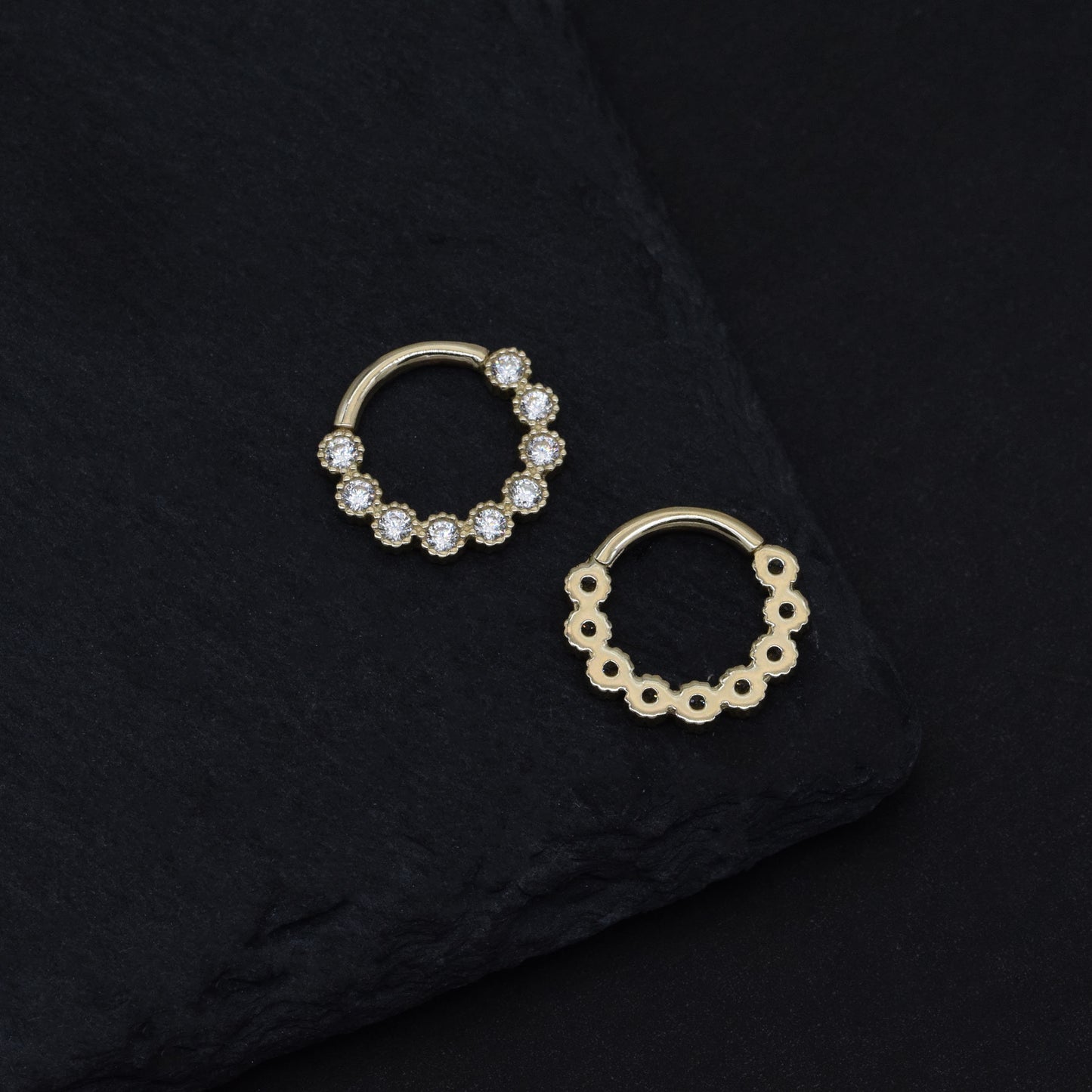 14K Solid Gold Cubic Zirconia Daith Earring Cartilage Hoop Septum Ring 16G