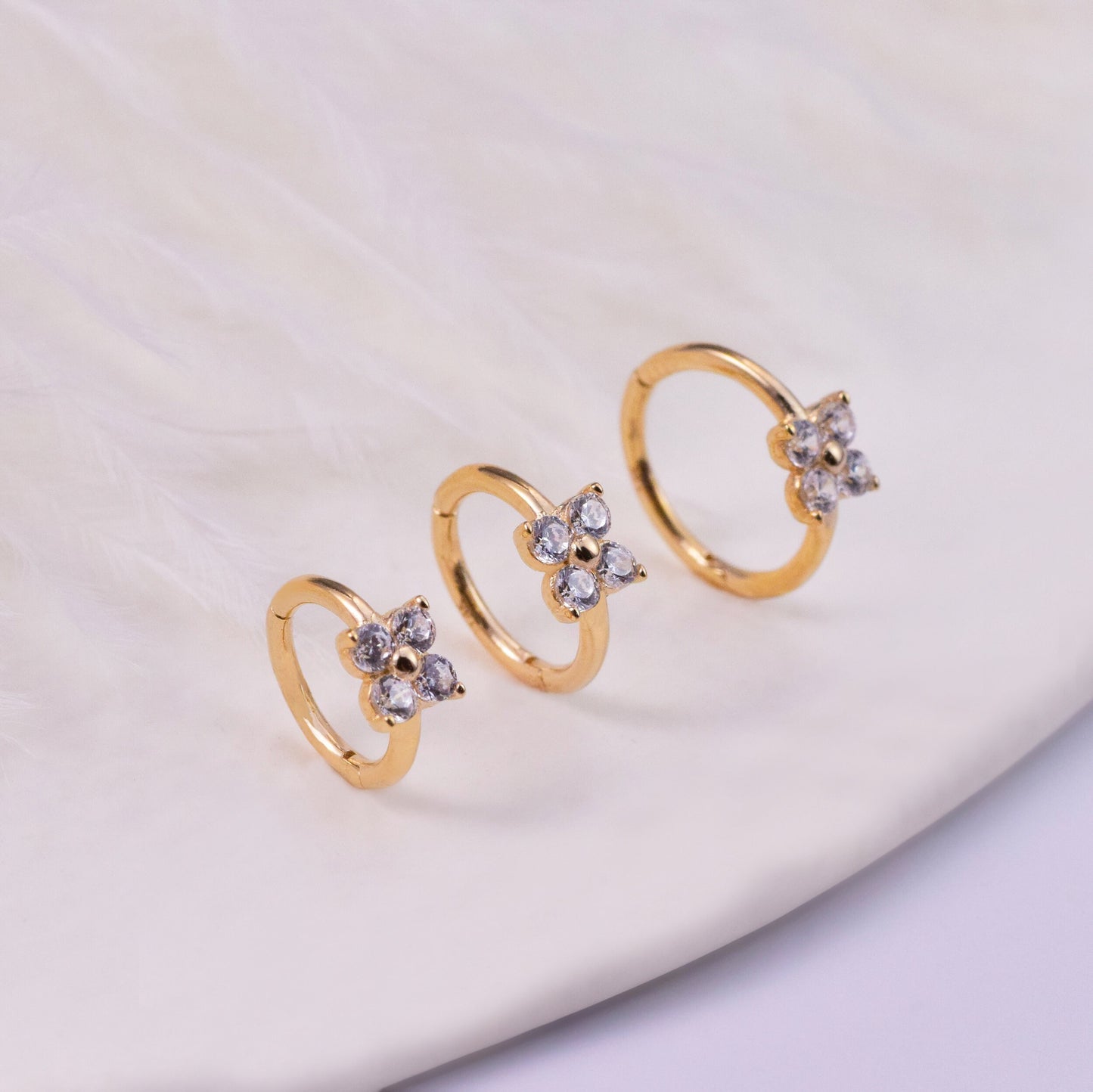 14K Solid Gold Flower Hoop Earring 16g Septum Ring