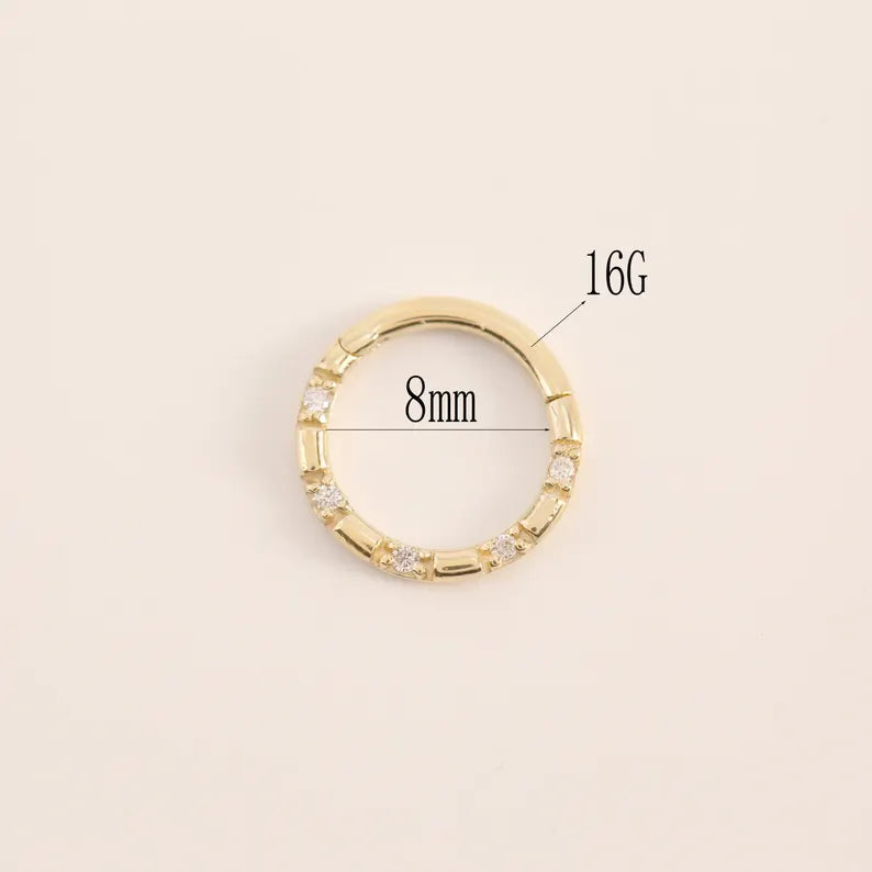 14K Gold Diamond Septum Clicker Ring