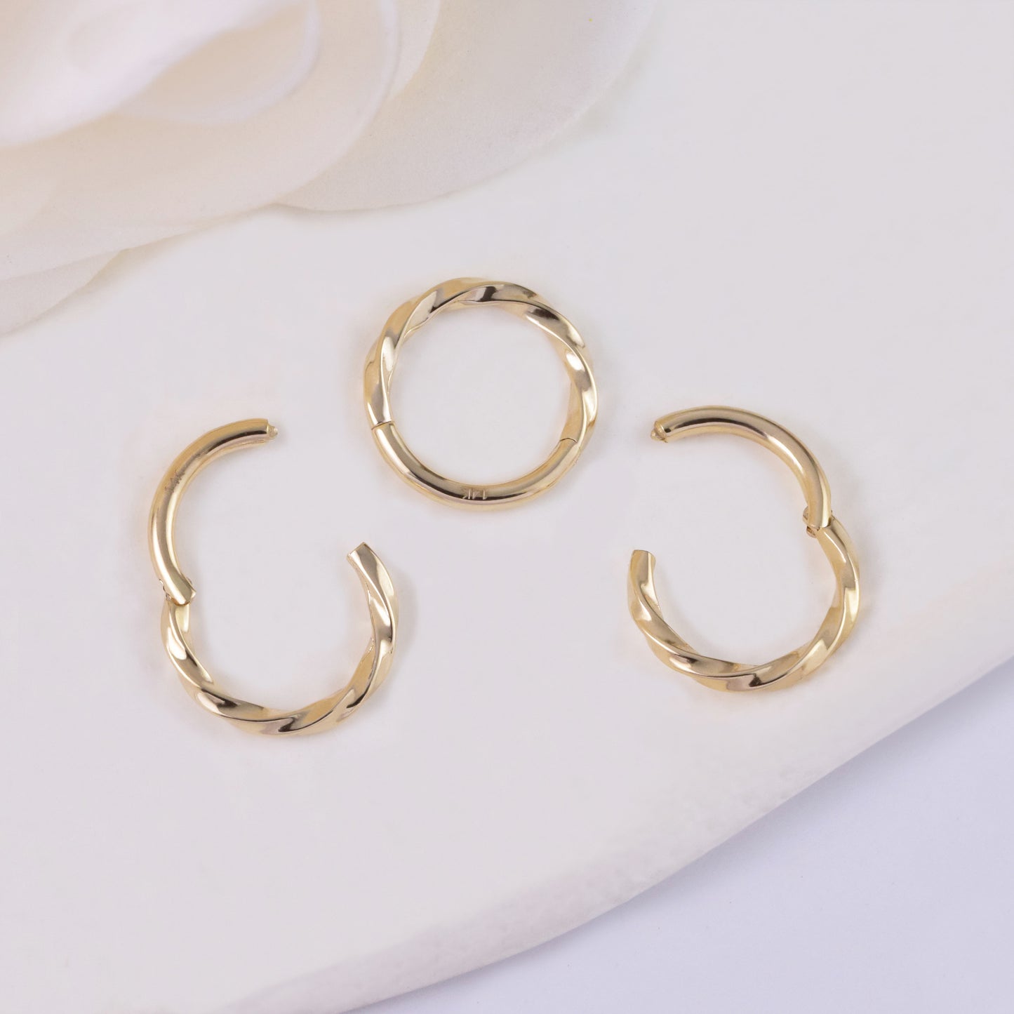 14K Solid Gold Twisted Hoop Earring 16G