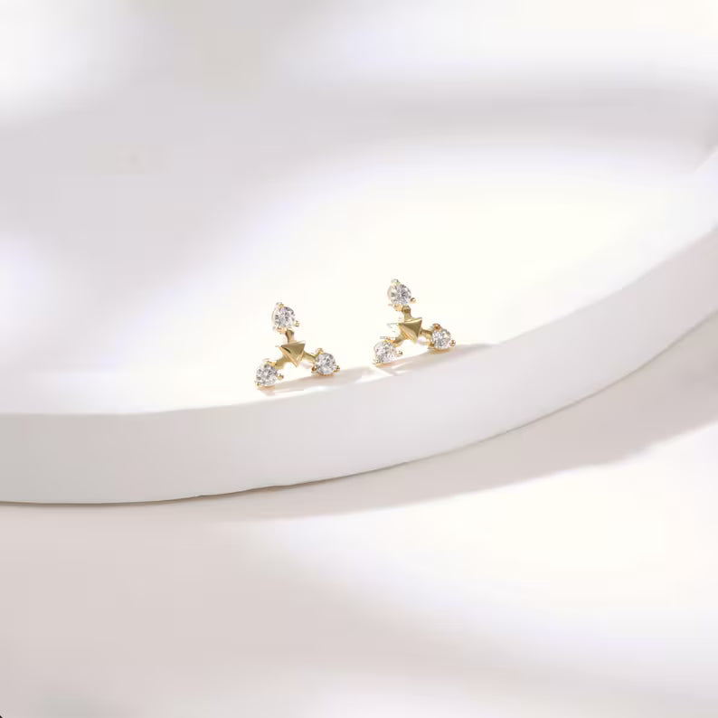 14K Gold Triangle Stud Minimalist Cartilage Earring