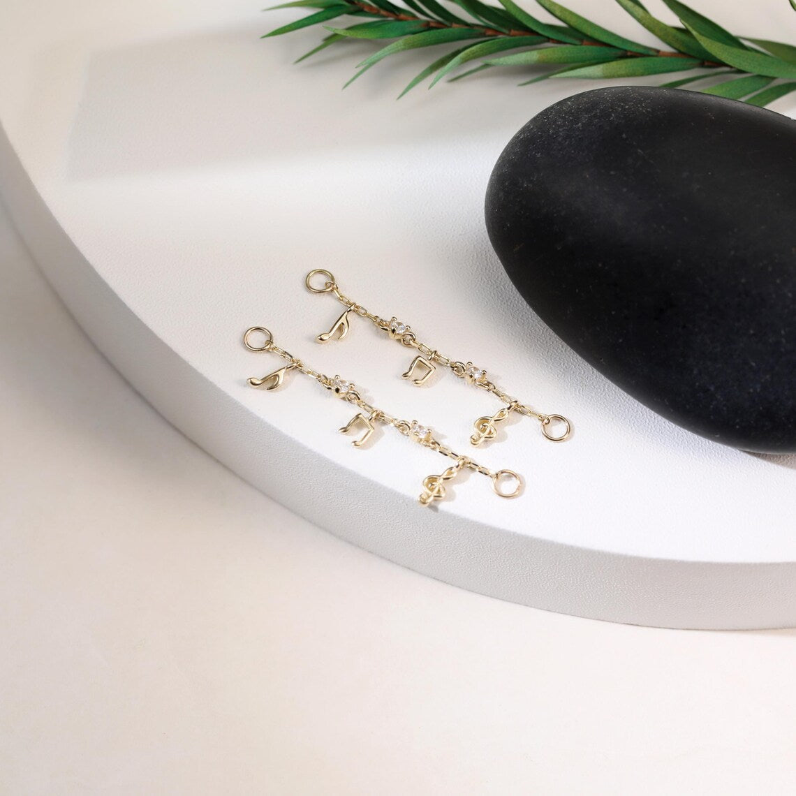 14K Solid Gold Musical Notes Chain Piercing