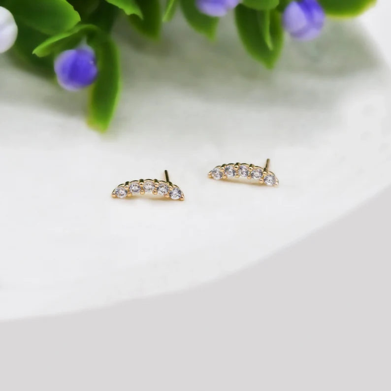 14K Gold Dainty Climber Bar Earring