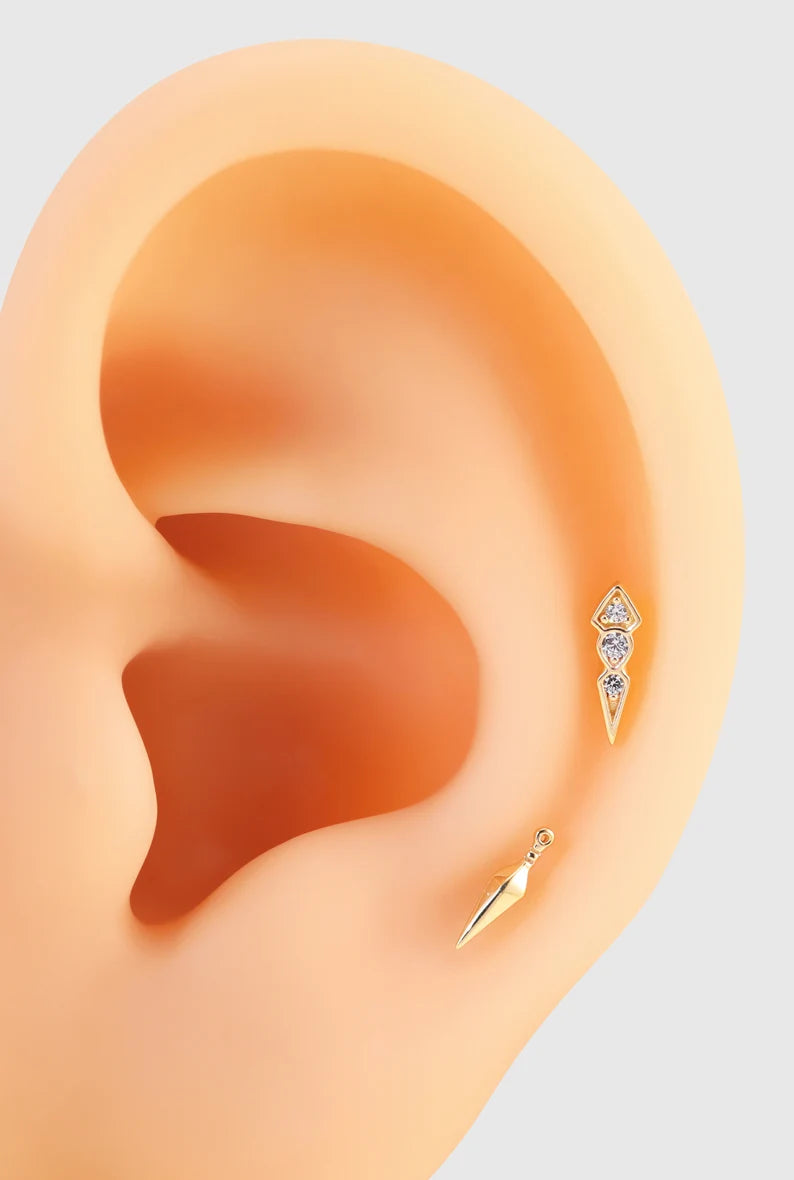 14K Gold Pyramid Cartilage Stud