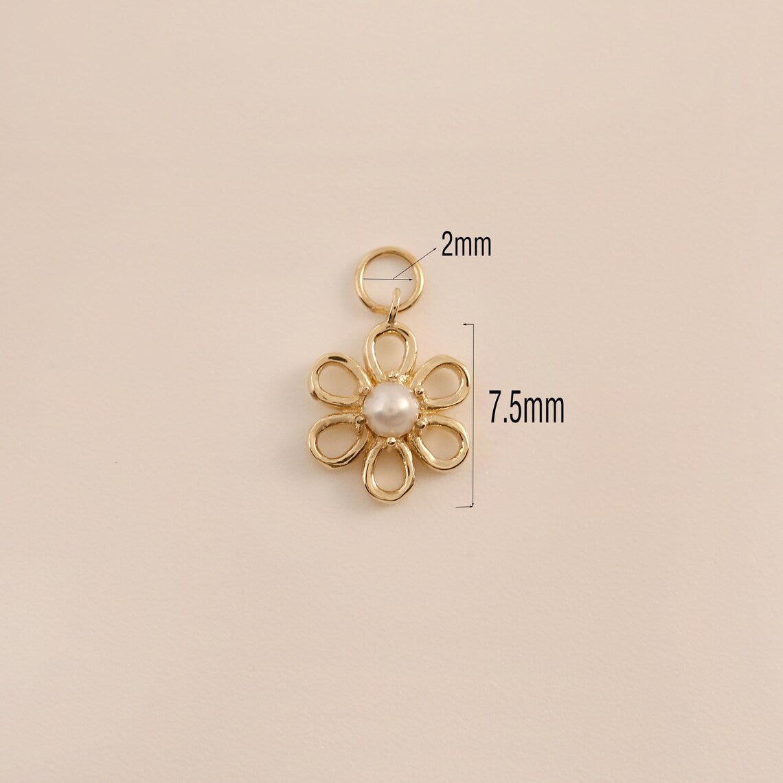 14K Solid Gold Flower Dangle Hoop Earring Charm