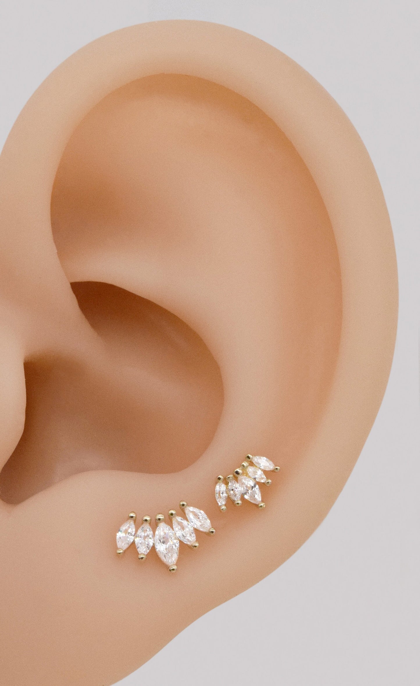 14K Solid Gold Marquise Cartilage Climber Helix Tragus Conch Earring