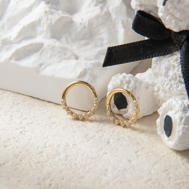 14K Gold Pave Sparkle Septum Hoop 16G 8mm