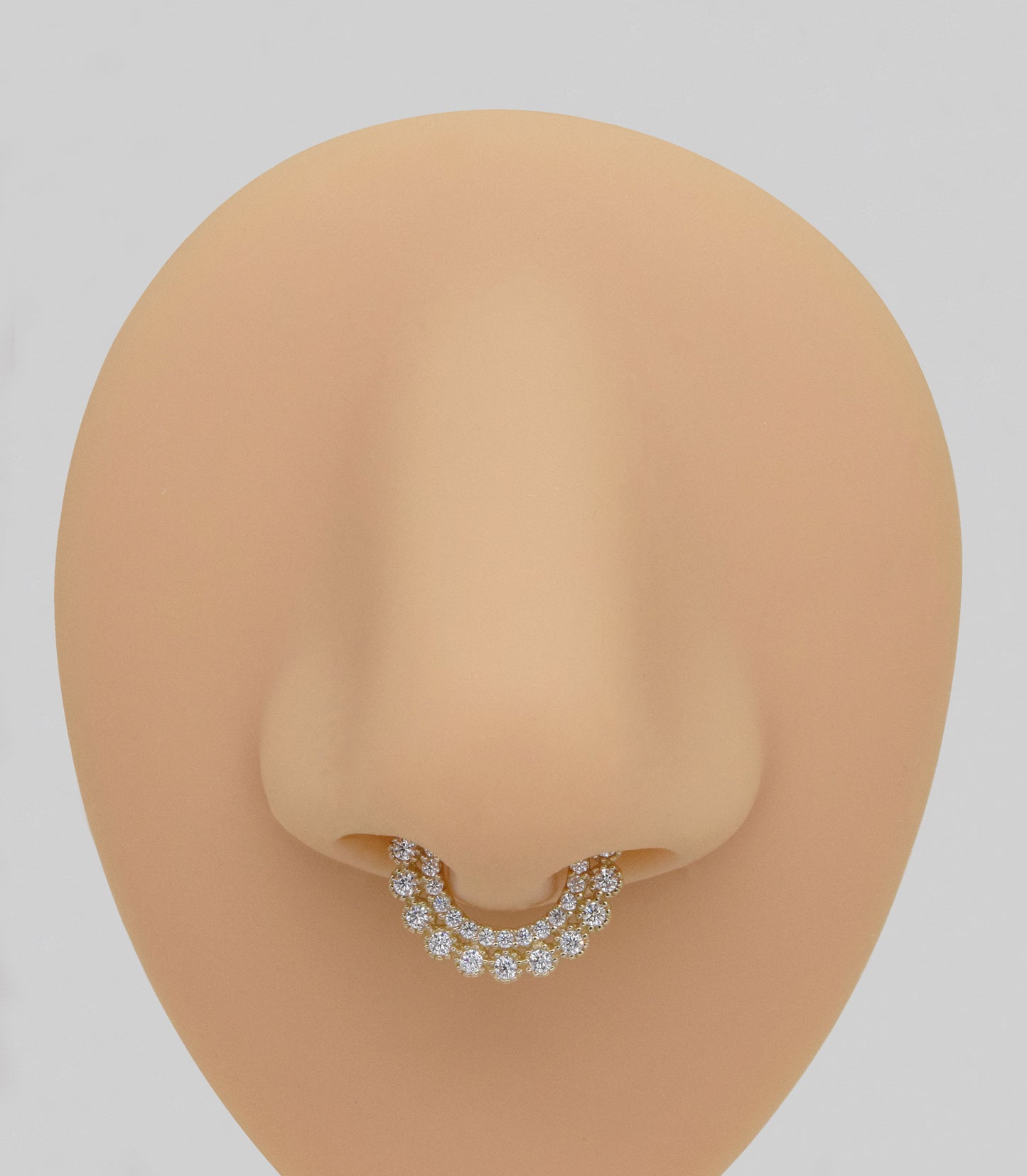 14K Solid Gold Double Row Septum Cubic Zirconia Daith Hoop 16g