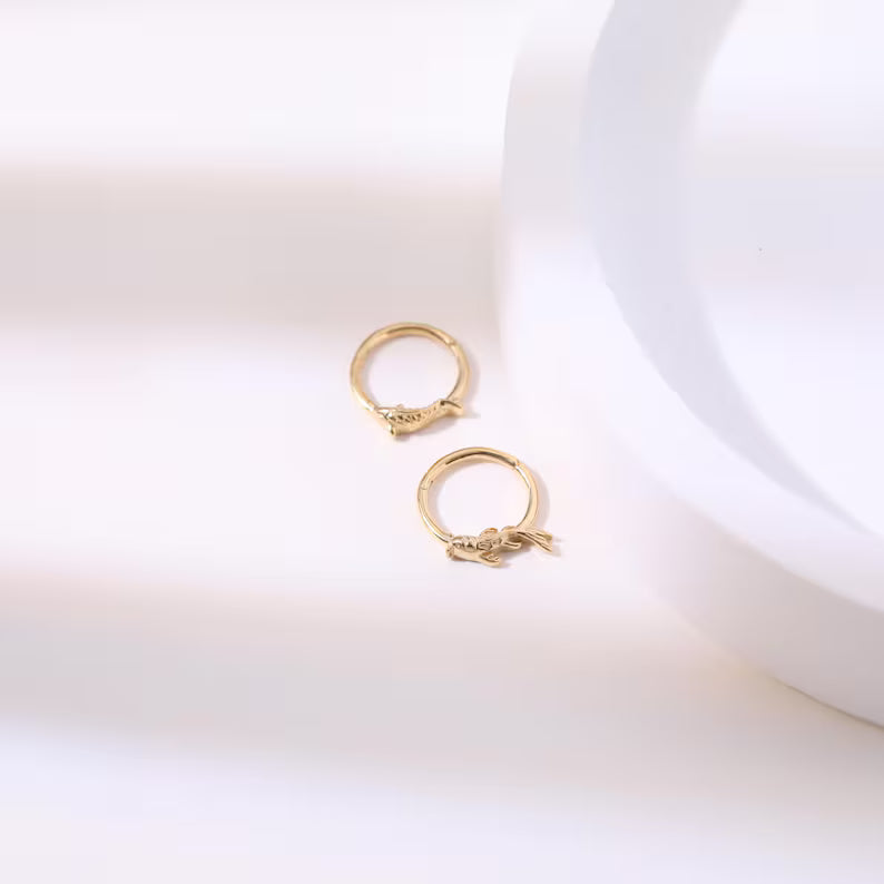 14K Gold Fish Clicker Hoop Nose Ring 18g