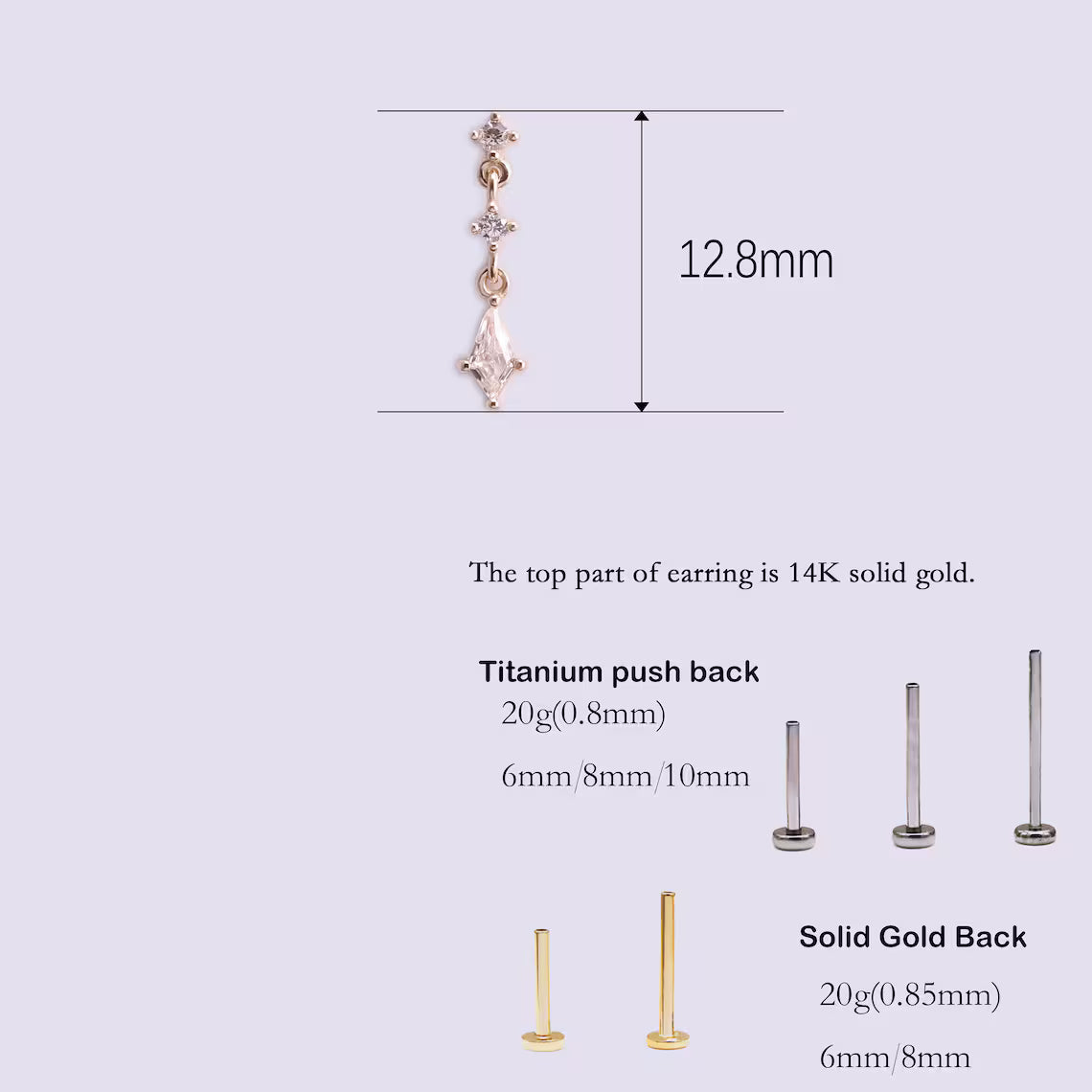 14K Gold Kite Dangle Chain Stud