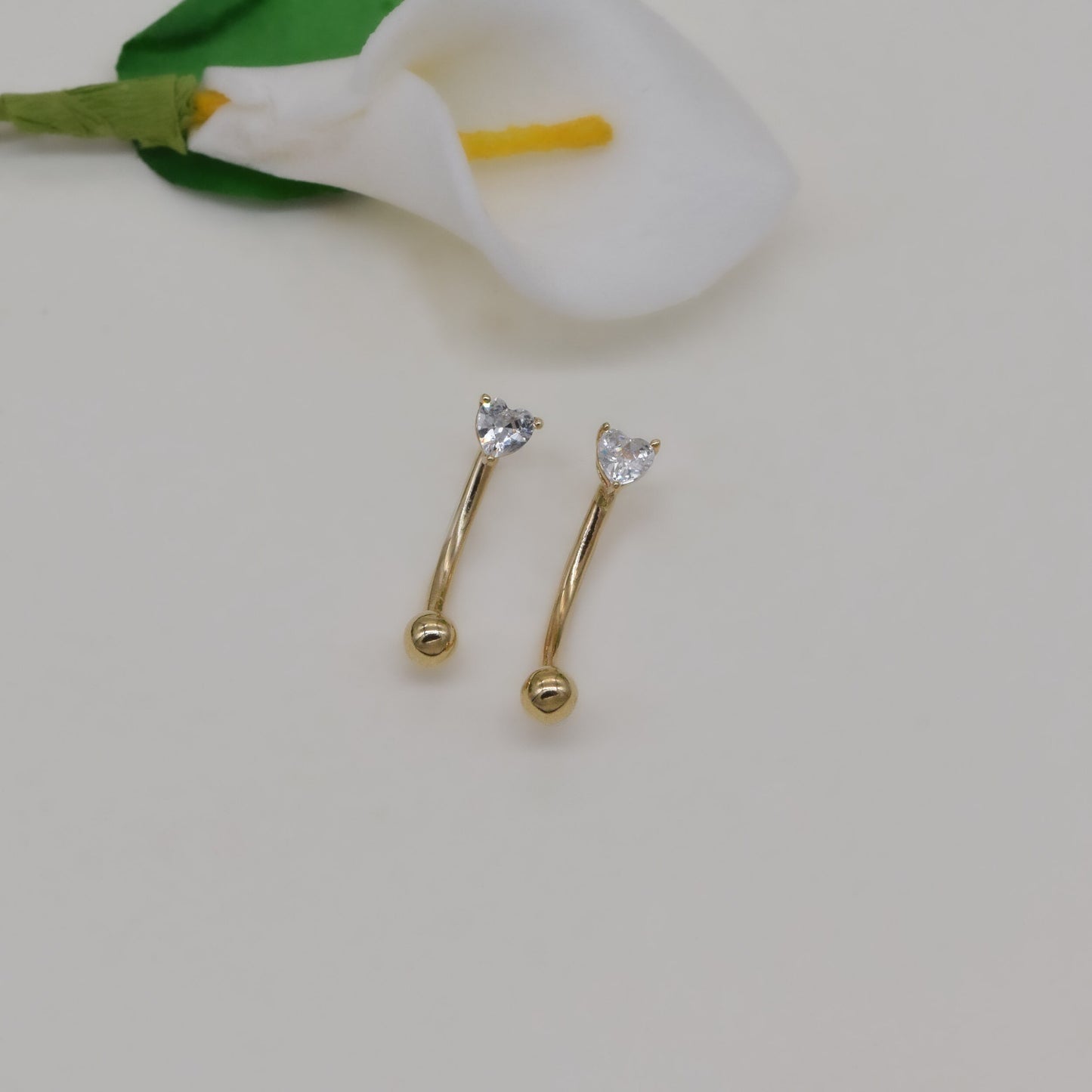 14K Solid Gold Heart Rook Earring Curved Barbell 16g
