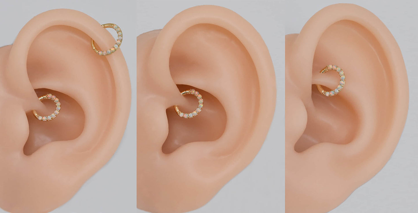 14K Solid Gold Opal Septum Ring Cartilage Hoop 16g 6/8/10mm
