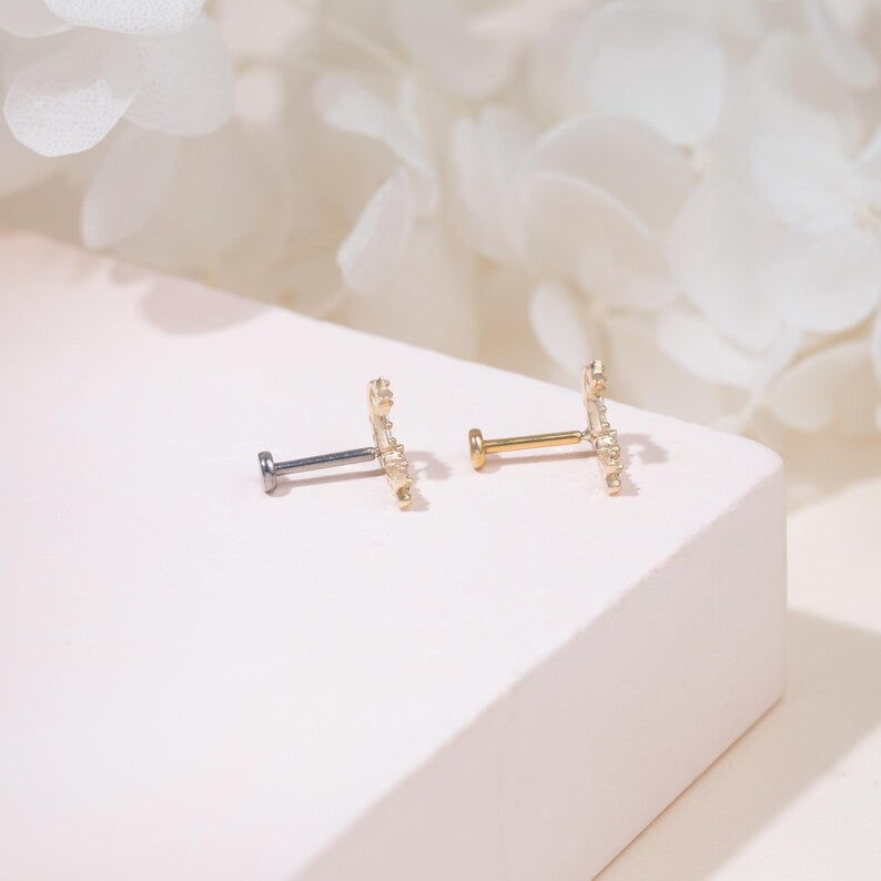 14k Gold Moon Star Helix Tragus Conch Stud