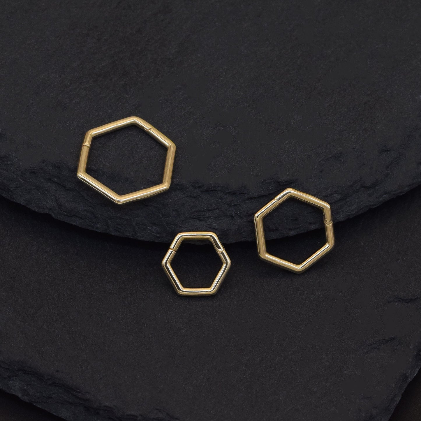 14K Solid Gold Hexagon Septum Hoop Piercing 16g