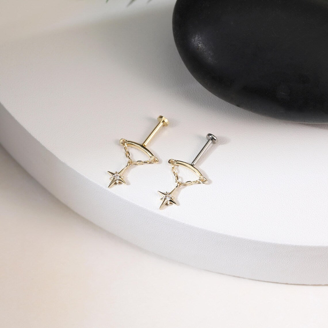14K Solid Gold Threadless Cartilage Earring
