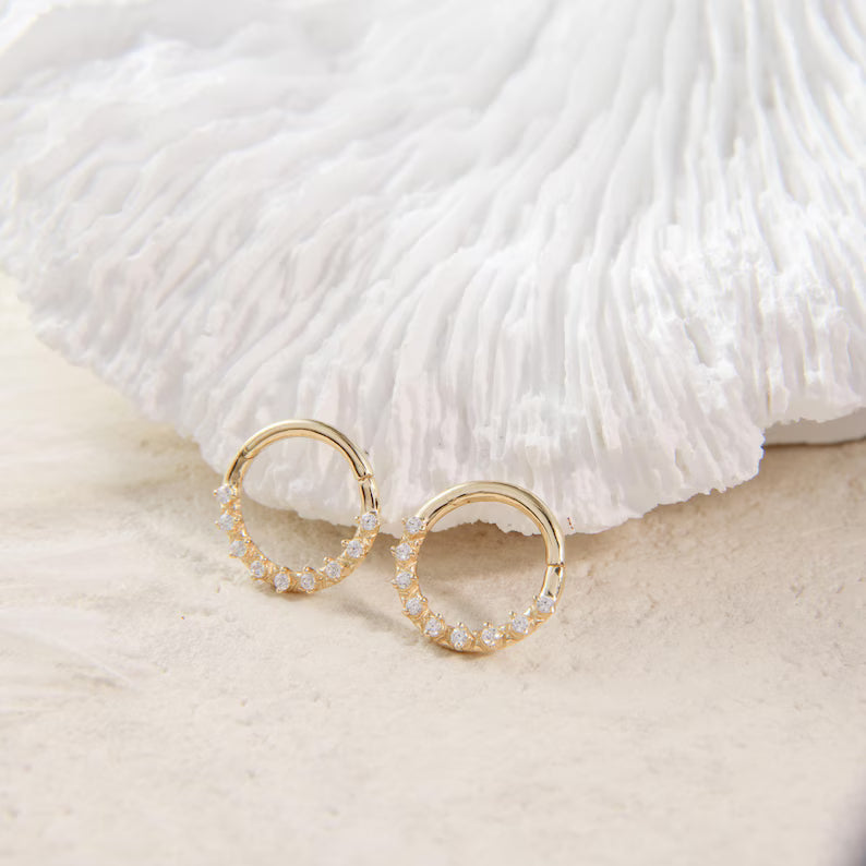 14K Gold Pave Sparkle Septum Hoop 16G 8mm