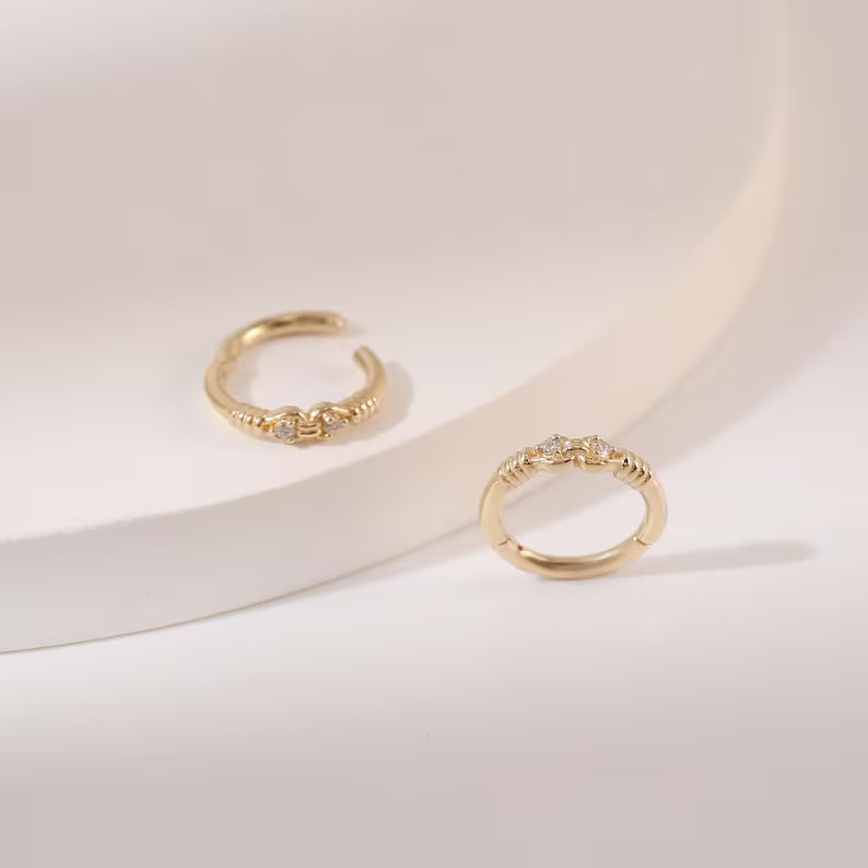 14K Gold Heart Knot Septum Daith Helix Nose Hoop 16g 8mm