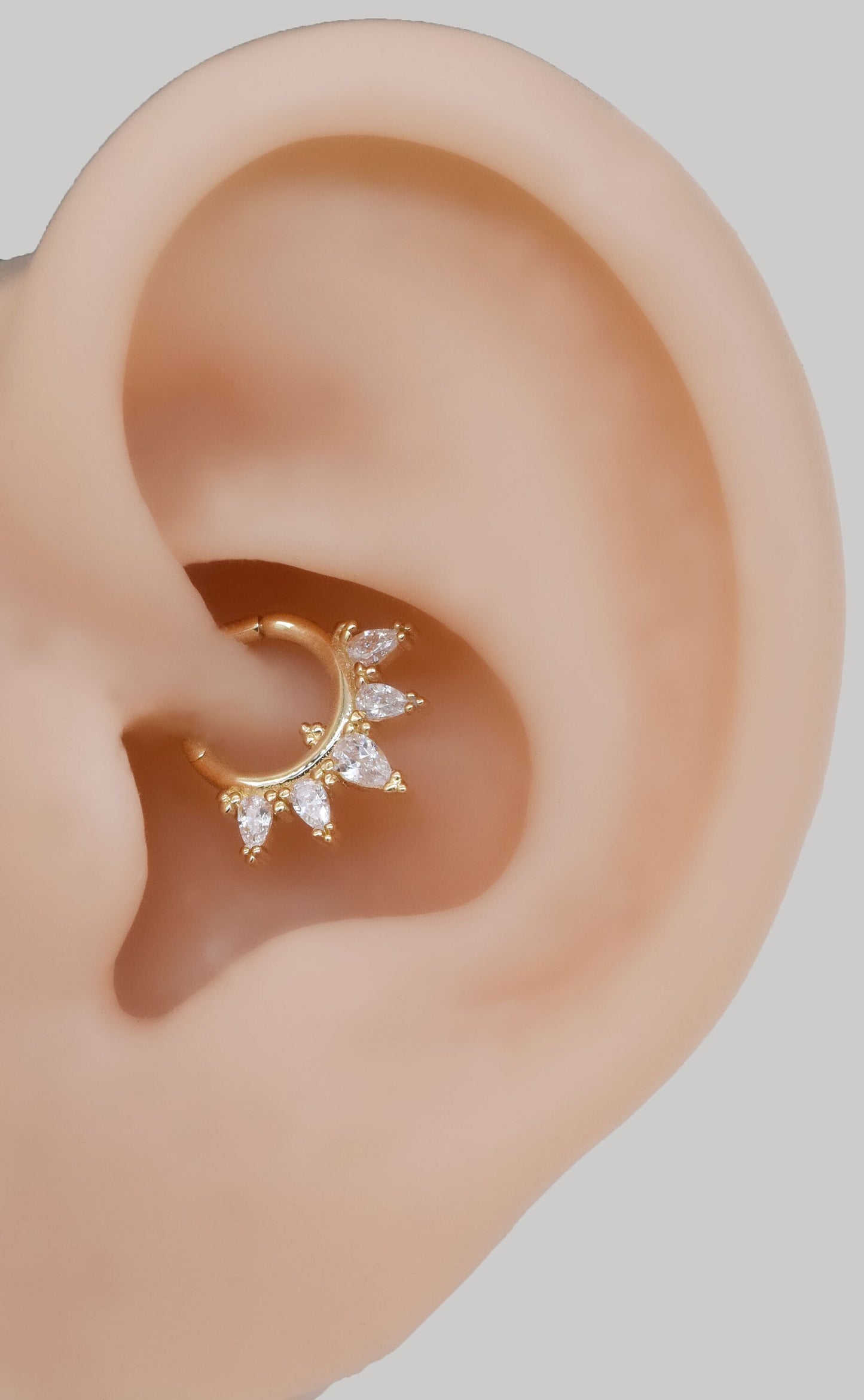 14K Solid Gold Marquise Clicker Septum Daith Hoop Nose Ring 16G