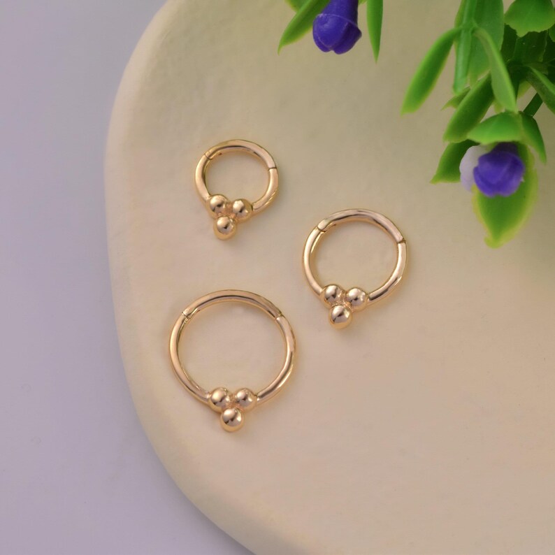 14K Gold Beaded Septum Hoop 16G