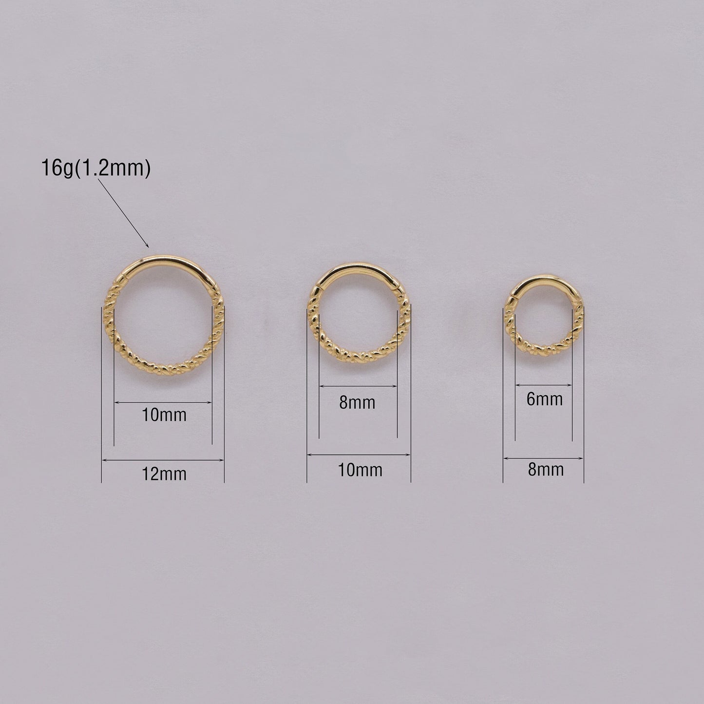 14K Solid Gold Twisted Septum Hoop 16G