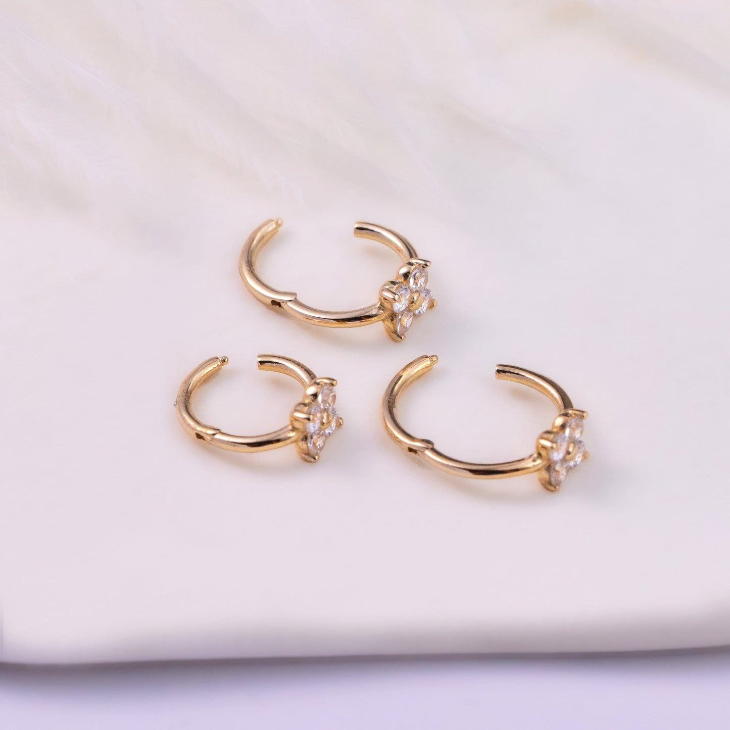 14K Solid Gold Flower Hoop Earring 16g Septum Ring