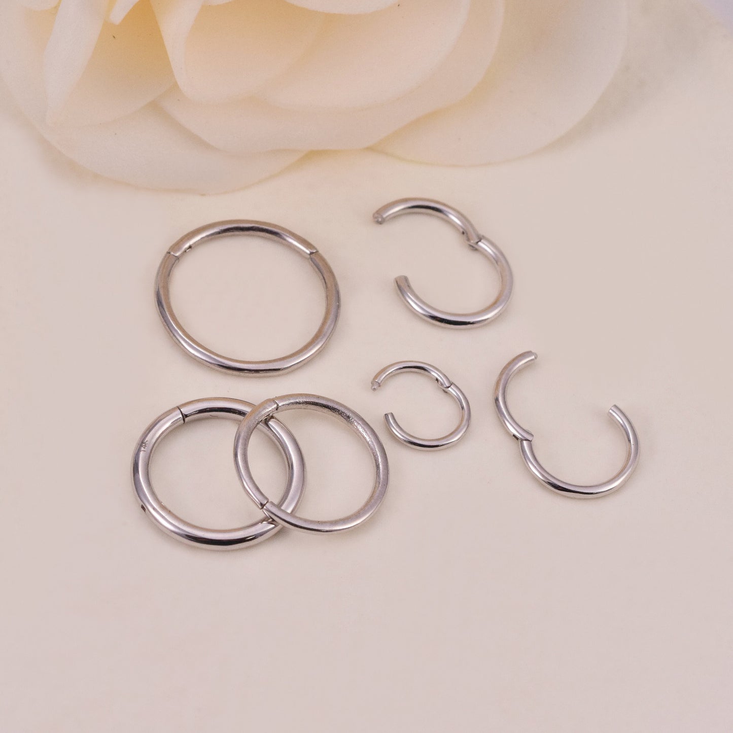 14K Solid White Gold Hinged Hoop Earring 16G 18G