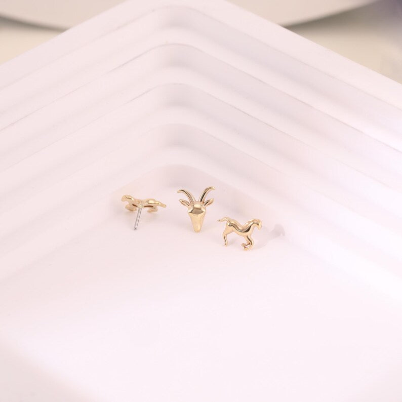 14K Gold Horse Earring for Piercings